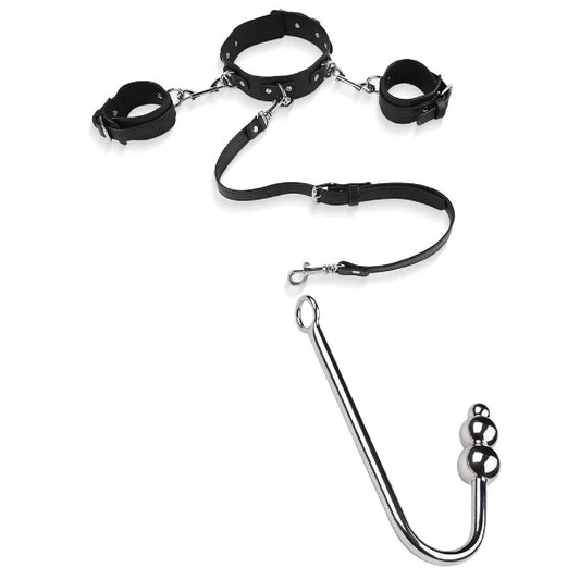 Anal Hooks with Anal Elegant 5334 Hook and Beaded Cuffs Collar 0905